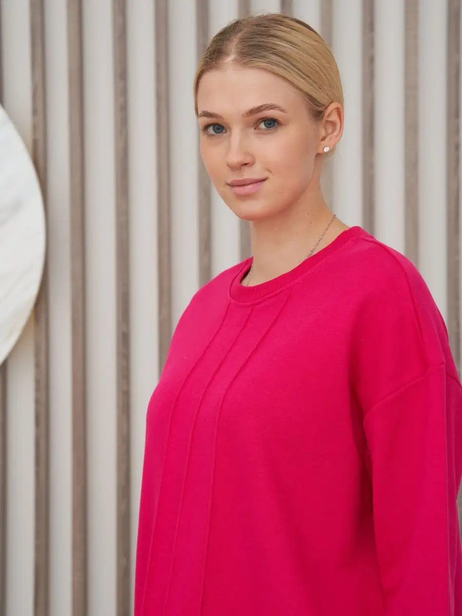 Костюм женский с отстрочкой фуксия - 2